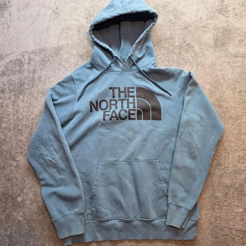 The North Face Hoodie Mens M Blue Fleece Graphic Kangaroo Pocket Sweatshirt